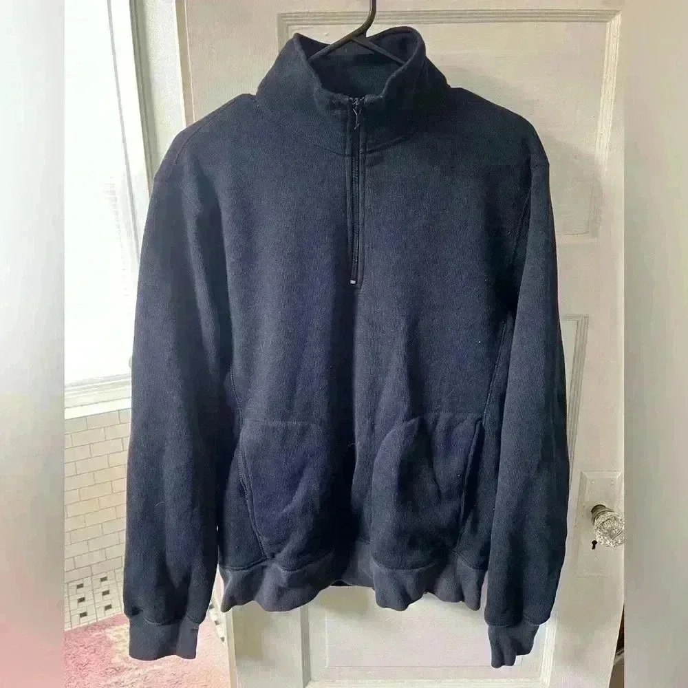 j. crew authentic fleece pullover quarter zip‎ hoodie size medium